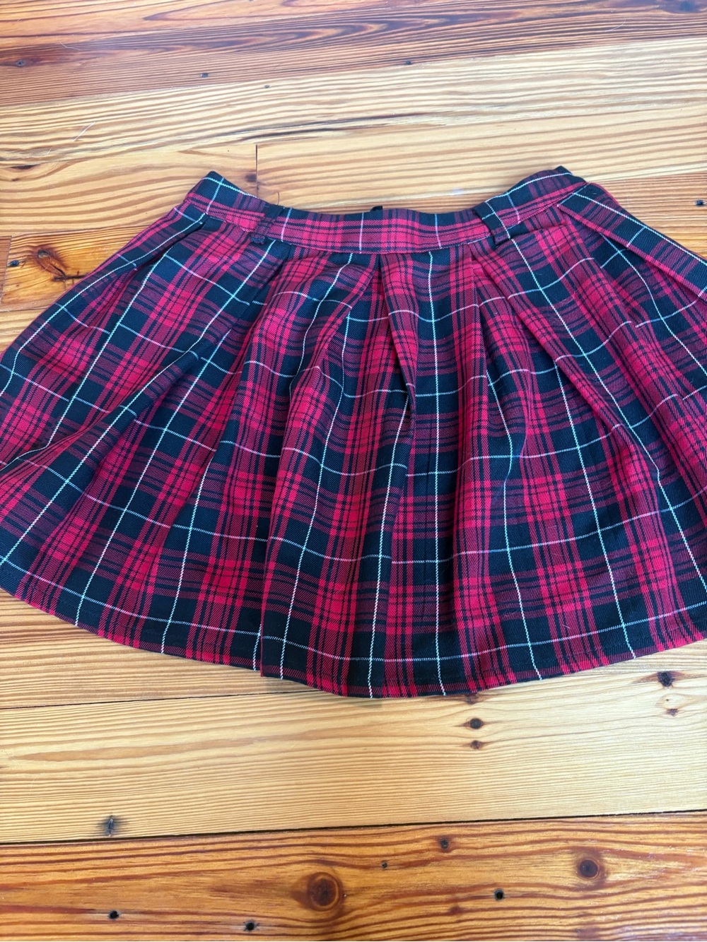 Red Plaid Pleated Skirt - Classic Circle Skater